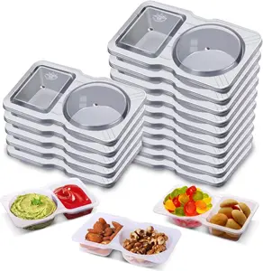 15 Sets Snack Containers, Reusable Double Compartment Condiment With Lids 2 Portion Snack Containers Sauces Dip, Disposable Box to Grab and Go with Prep For Adults