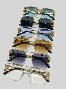 6 pair of men's metal rimless cool sunglasses, gradient lenses casual and versatile, suitable for daily commuting and outdoor activities wear, UV protection fashion eye protection.