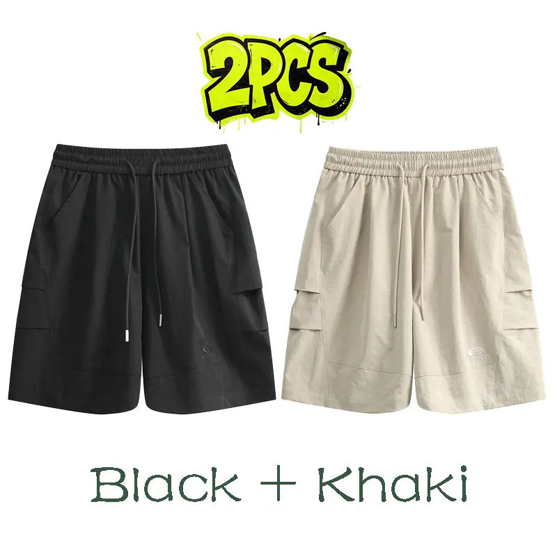 2PCS Solid Color Lightweight Woven Casual Shorts for Men, Breathable Wrinkle Resistant Loose Fit Shorts with Pockets, Elastic Drawstring