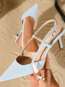 On feet& in love Women's Pointed Toe Stiletto Heel High-Heeled Shoes, Metal Buckle Design, Casual Party Office Fashion, All Seasons Wear