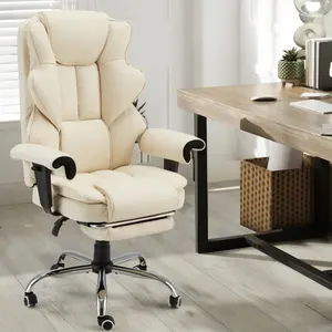 Ergonomic Executive Office Chair with 6-Point Massage and Footrest, Adjustable Reclining Faux Leather Desk Chair with Padded Armrests and Swivel Wheels