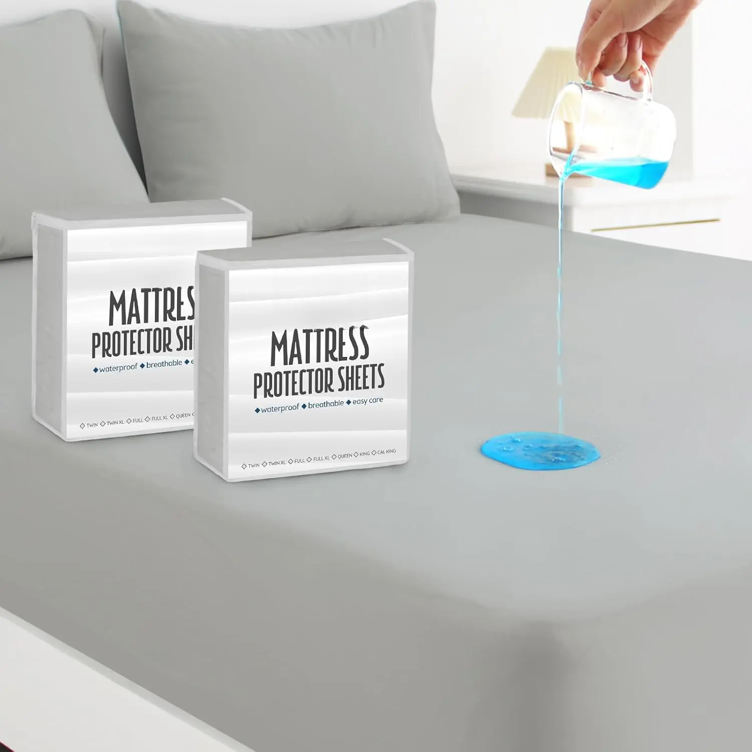 Grey Single Size Mattress Cover Set (2 Pack), Fitted Sheet Only, Deep Pocket with Elastic Rubber Band, Machine Washable Mattress Protector