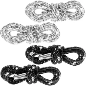 4 Pcs Rhinestone Glitter 55'' Shoelaces Crystal Shoe Laces Bling Bling Drawstring Cords Replacement Shiny Round Shoe Laces