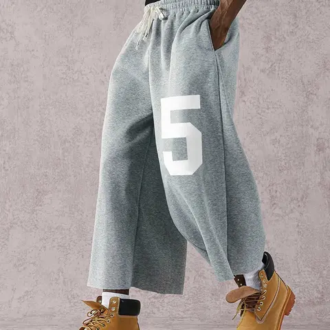 Street Style Badge Graphic Print Drawstring Waist Loose Fit Sports Pants