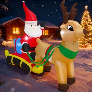 7.2 Ft Length Christmas Inflatable Santa on Sleigh Decoration, Blow Up Decoration-in LED Light, Christmas Inflatables for Lawn Home Indoor Winter