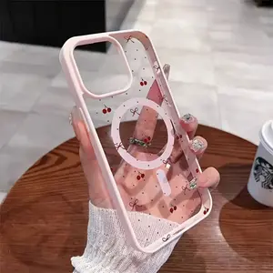 Sweet Cherry & Bow Print MagSafe Phone Case for iPhone 16/15/17/14 12/13/11 Pro Max/Plus/Pro Black/White TPU Edge Shockproof Protection Casing Protective Cover Slim Hard Clear