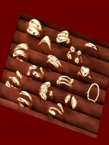 16 Piece Set Exaggerated Personalized Irregular Rings Unisex Fashion Trendy Joint Rings, Unique Jewelry for Men and Women