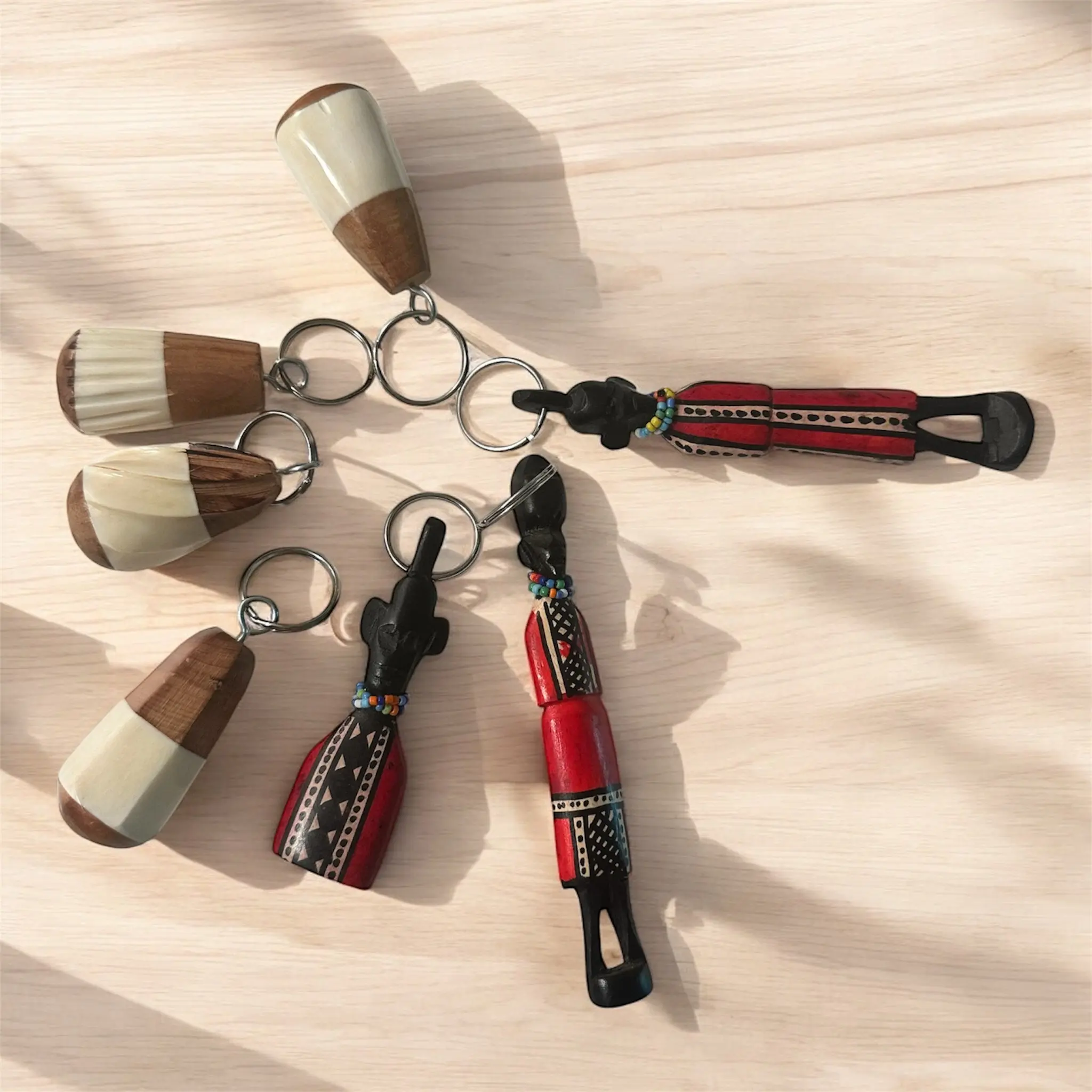 Handmade Wooden Keychain Set – Bundle of 3 Mixed African Designs | Ugandan Artisan Gift