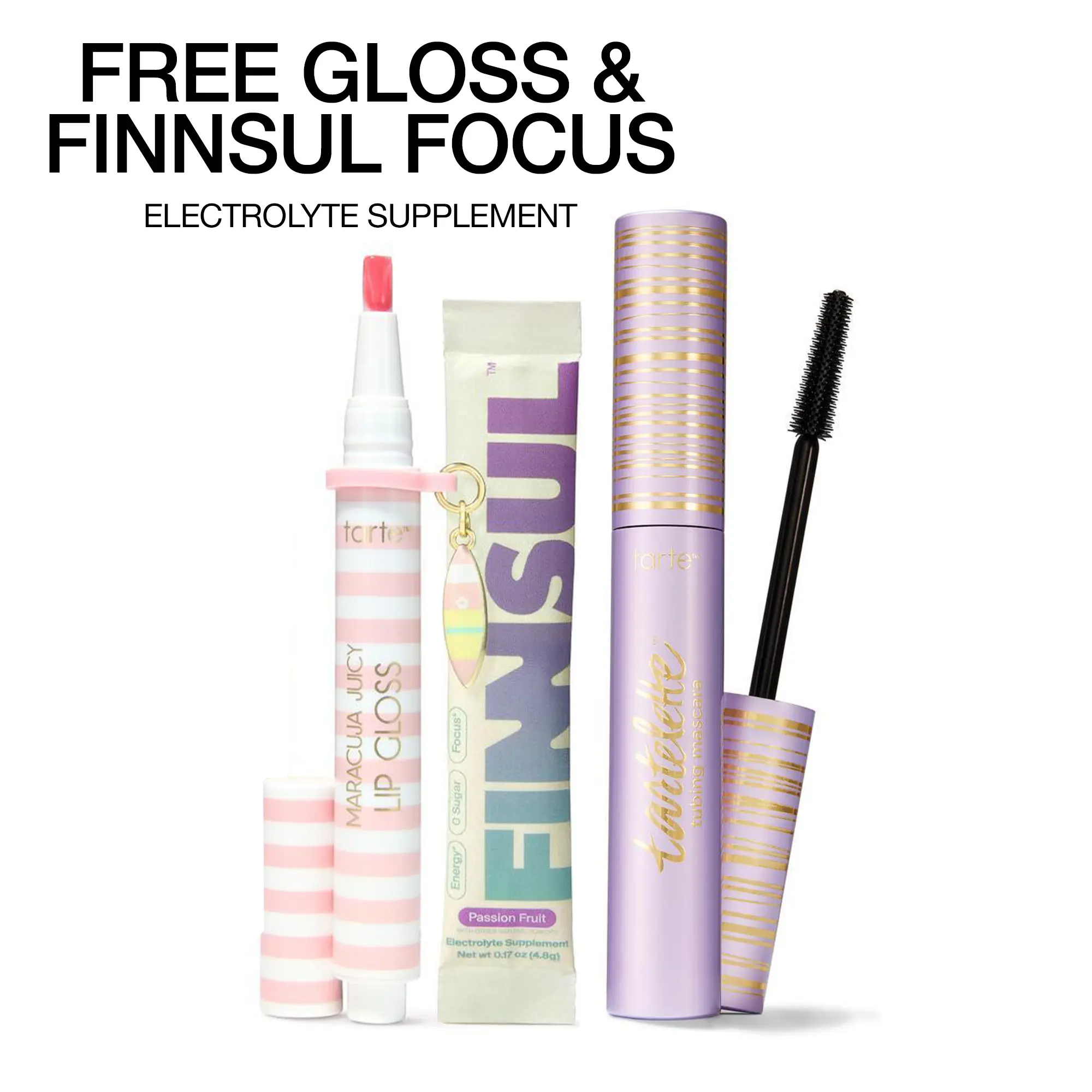 tarte x FINNSUL lip & sip set + tubing mascara - FREE lip gloss, charm & FINNSUL electrolyte supplement tarte x FINNSUL lip & sip set + tubing mascara - FREE lip gloss, charm & FINNSUL electrolyte supplement
