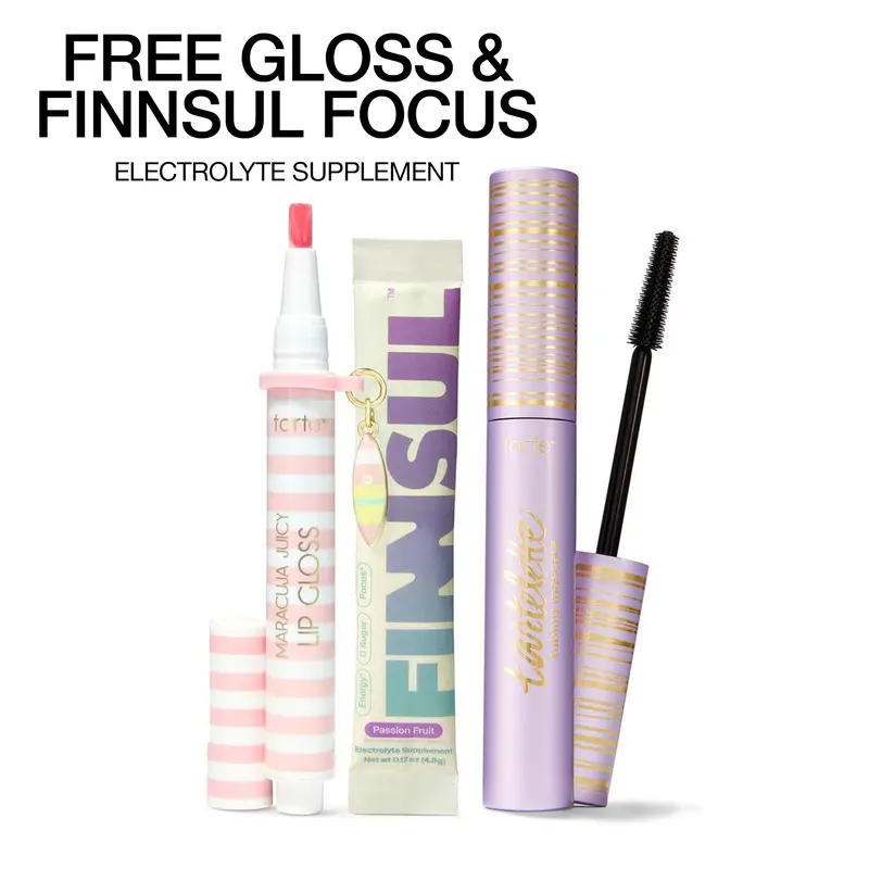 tarte x FINNSUL lip & sip set + tubing mascara - FREE lip gloss, charm & FINNSUL electrolyte supplement