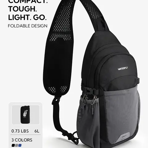 WATERFLY Packable Crossbody Sling Bag: Small Lightweight Travel RFID Blocking Sling Daypack with Water Bottle Fall Deals For Yououlder Chest Bag Backpack for Women Men Hiking Traveling Theme Parks