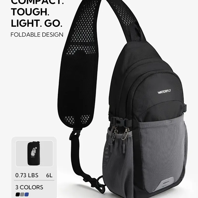 WATERFLY Packable Crossbody Sling Bag: Small Lightweight Travel RFID Blocking Sling Daypack with Water Bottle Fall Deals For Yououlder Chest Bag Backpack for Women Men Hiking Traveling Theme Parks