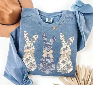 Coquette Bow Easter Bunny Comfort Colors, Floral Bunny Sweatshirt, Cute Easter Shirt for Women, Easter Crewneck, Rabbit Shirt, Easter Gift
