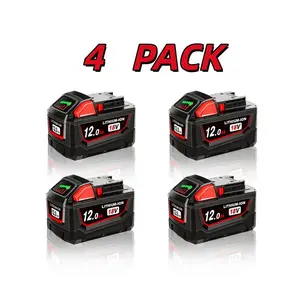 4-pcs 12.0Ah M18 Battery Replacement for Milwaukee M18 Battery 48-11-1812 48-11-1850 48-11-1852 48-11-1828 48-11-1862 For Cordless Power Tools Battery lithium-ion replacement