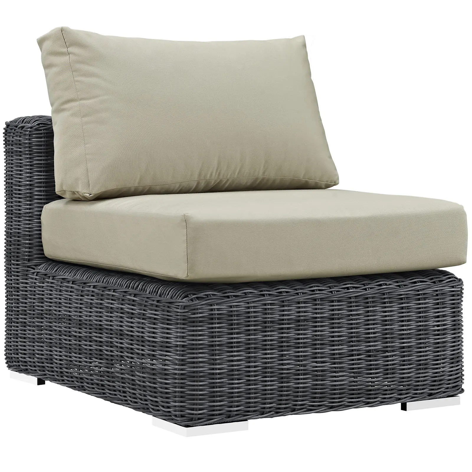 Modway Summon Sunbrella® Armless Outdoor Furniture Sofa - Canvas Antique Beige, Rattan Sectional, Rustproof Aluminum Sectional Patio Furniture Sets