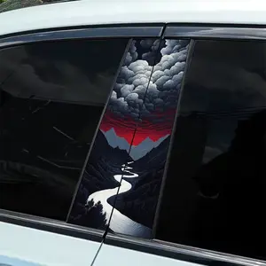 2 pieces of Red Dome Mountain Valley style themed car sticker design, durable glossy vinyl material, easy to stick B-pillar sticker is suitable for cars, trucks, SUVs (decorative appearance accessories) to improve the aesthetics of SUVs, art stickers,