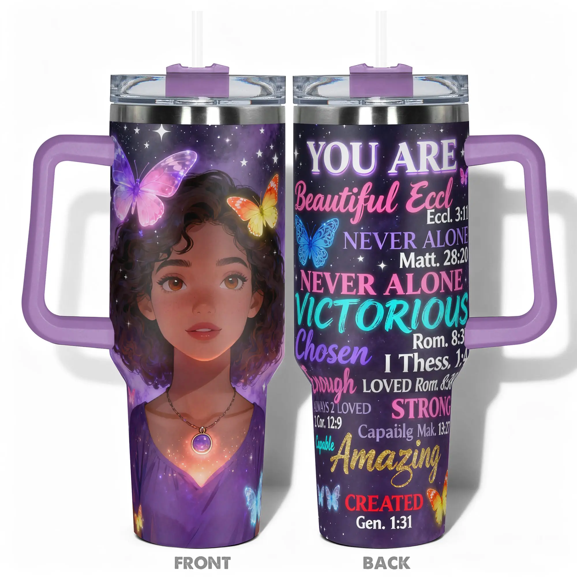 1pc Stainless Steel Cup 40oz/30oz/20oz Water Bottle, Insulated Water Bottles, Vacuum Insulated Tumbler, Design With Butterfly and Inspirational Quotes Leakproof Large Capacity, Ideal for Gym, Hiking, Travel, Birthday Insulated Cups, Insulated Drinkware