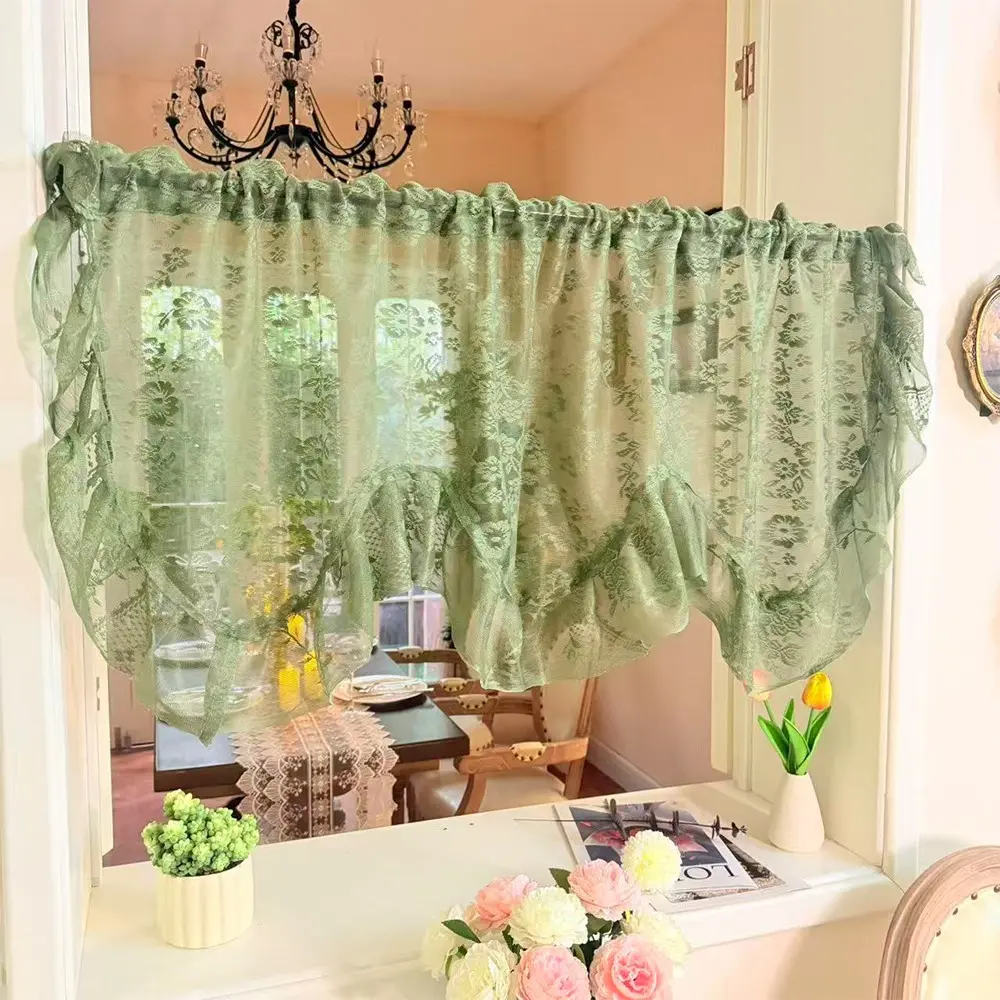 Vintage Lace Embroidered Curtains, Wave Ruffle Design, Dining Room Half Curtain, Dustproof Home Decoration Curtain, Window Curtain