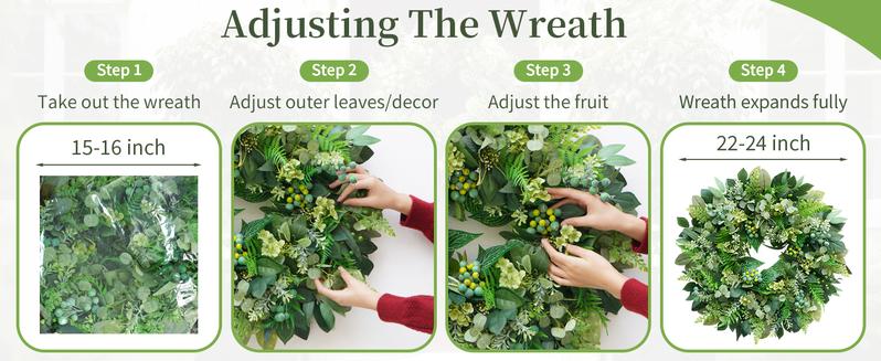 24 Inch Green Wreath for Front Door - Artificial Greenery Wreath with Berries, Indoor Outdoor All Season Year Eucalyptus Wreath for Farmhouse Home Decor, Spring Summer Fall Winter 24 Inch Green Wreath for Front Door - Artificial Greenery Wreath with Berries, Indoor Outdoor All Season Year Eucalyptus Wreath for Farmhouse Home Decor, Spring Summer Fall Winter