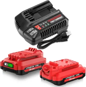 2-Pack  Replacement  for Craftsman 20V Battery & Charger Kit – 3000mAh for CMCB202, CMCB204, CMCB206 Tools (Red)