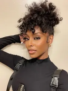 Women's Short Curly Headband Wig, Afro Kinky Curly Design Fluffy Wigs with Bangs, Human Hair Fluffy Head Wrap Style for Daily Wear & Gifts