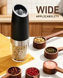 Gravity electric salt and pepper grinder set, automatic shakers mill with LED light, battery-powered, adjustable coarseness, one-hand operation, upgraded larger capacity.