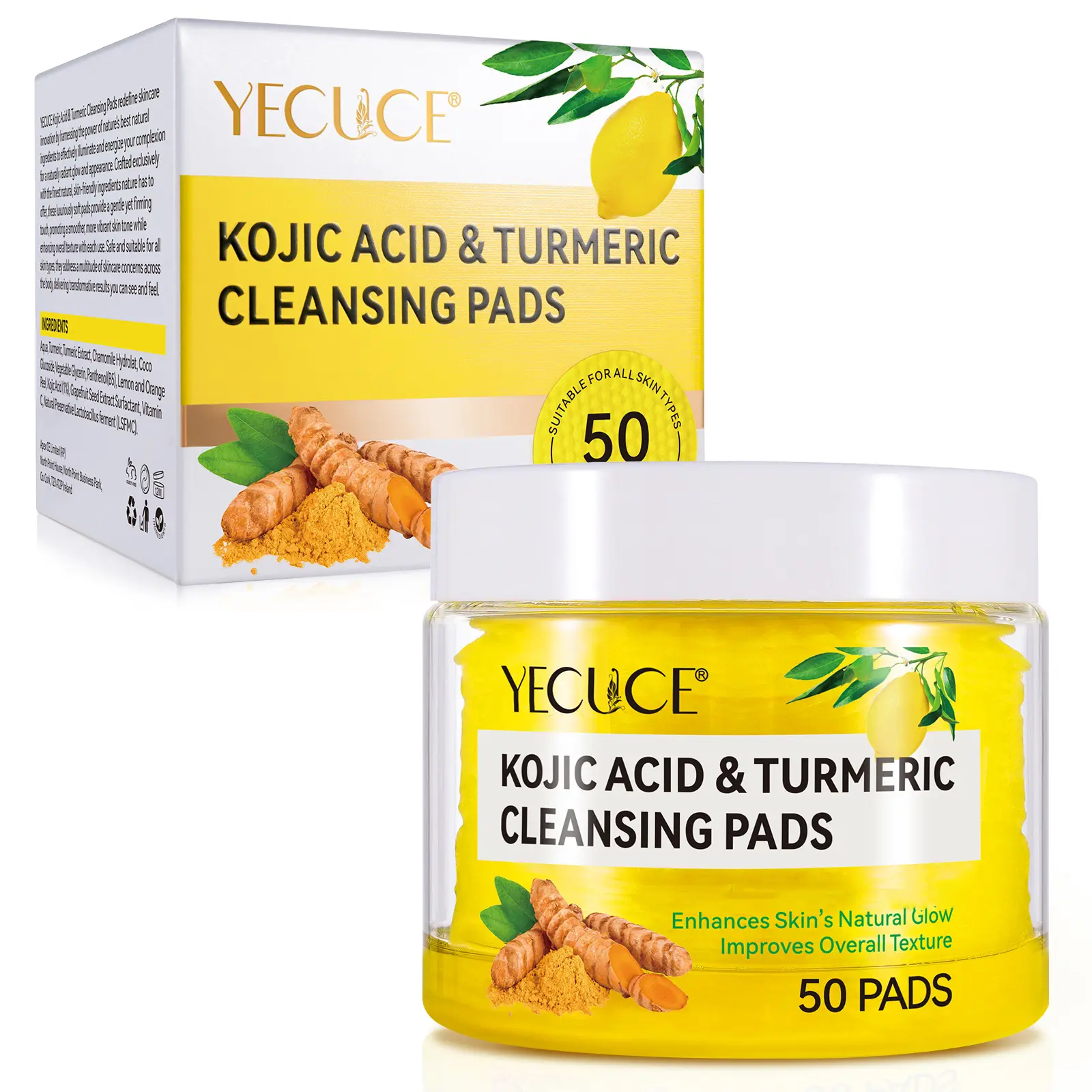 【live】YECUCE Turmeric Kojic Acid Exfoliating Cleansing Pads Skincare Comfort (30 or 50 pads) 【live】YECUCE Turmeric Kojic Acid Exfoliating Cleansing Pads Skincare Comfort (30 or 50 pads)