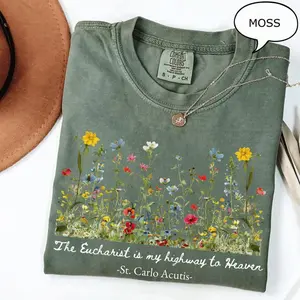 Comfort Colors Catholic Saint Carlo Acutis Shirt, Religious Faith Tee, Floral Christian Shirt, Eucharist Shirt, All Saints Day Gift