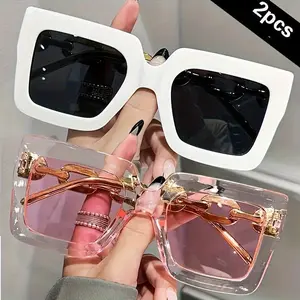 2 Pairs Oversized Fashion Glasses for Women, Rose Gold Metal Frame with Transparent Gradient UV400 Lenses, Lightweight Square Mirrored Eyewear for Parties, Travel, Reading, and Winter Outdoor Activities