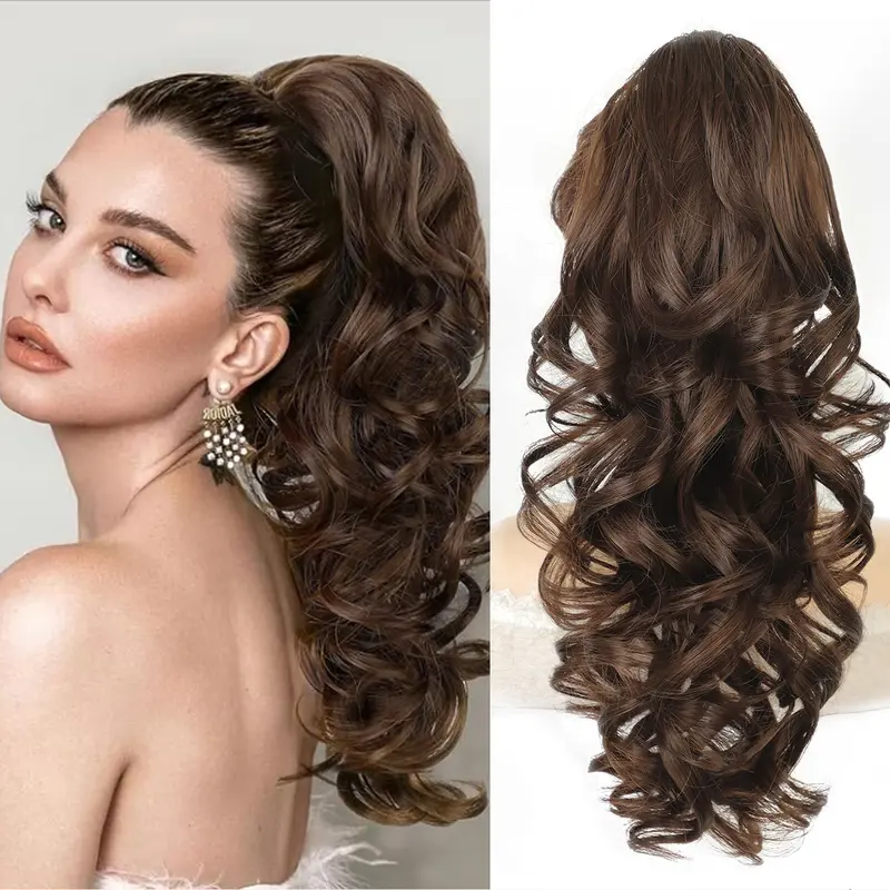 [FLASH SALE] Ponytail Extension - 18"/24" Lightweight Fluffy Drawstring Synthetic Hairpiece, Long Curly Wave Multi-layered Natural Soft Glamorous, 1-Minute Casual-style Daily Wear Application, Clip-in Hair Solutions for Date-Night Costume Upgrades