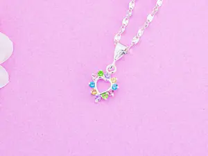 Multicolor Zirconia Heart Pendant Solid Silver .925