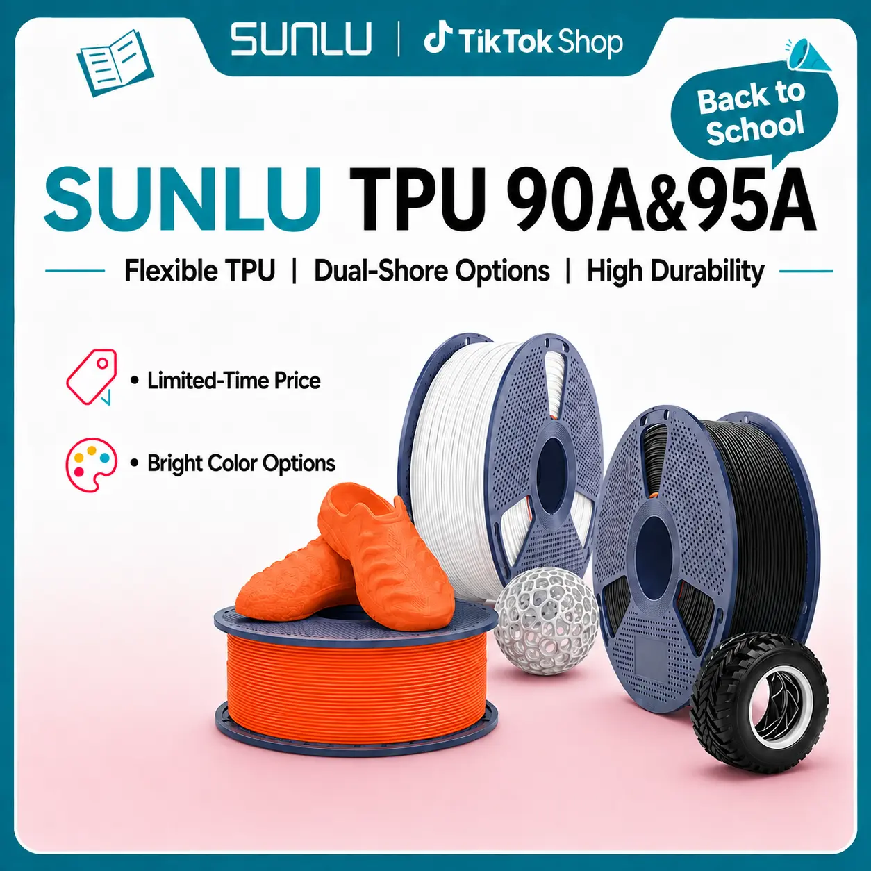 SUNLU TPU 3D Printer Filament 1.75mm, 90A/95A TPU Filament, 1KG Flexible 3D Filament for Fast Printing, Dimensional Accuracy +/- 0.03mm, Suitable for Most FDM 3D Printers-9089 tiktokshopbacktoschool