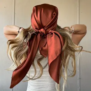 4pcs 90cm Large Solid Color Turban Headband Square Silk Hair Scarf Headband for Women Fashion Hair Band Hair Ties Bandana Head Neck Scarf Kerchief Hair Accessories