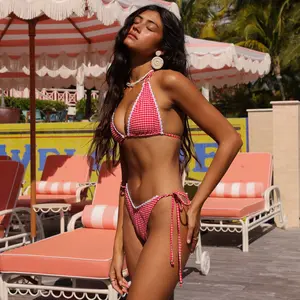Kulani Kinis Scallop Crochet Halter Bikini Top - Strawberry Siesta (Diving for Pearls Collection)
