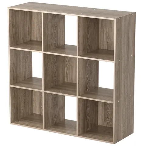 Segawe Sturdy 9-Cube 3x3 Grid Wooden Bookshelf Book Rack - Solid MDF+Chipboard, Stackable, Open-Back, Quick Setup, 35.5x11.9x35.8in, Assembly Required, 30lbs/Unit, Small Space Home Storage Organization Furniture