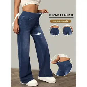 Women's high waisted flared jeans, wide leg flared pants, casual plain pants, slim fit elastic waist, suitable for all seasonsRAIMENTRY