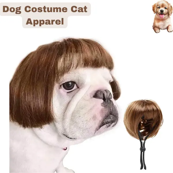 Funny Dog Wig with Curly Braids | Pet Costume Hair Accessory for Dogs & Cats | Cute Halloween, Christmas & Party Dress Up Headgear for Small, Medium & Large Pets (Flax)