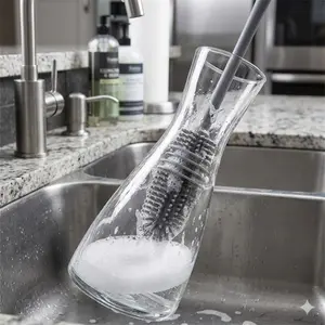Flexible long handle bottle Brush for Narrow Mouth Containers, High-Temperature resistant Deep Cleaning system, Non-Residue easy clean Kitchen Wine glass & jug Scrubber