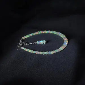 Natural Ethiopian White Opal Beaded 7.5" Bracelet - 925 Sterling Silver
