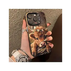 Highland Cow Mobile Phone Case, Designed With Floral Crown And Soft Fur Illustration, Suitable For IPhone 16, 15, 14, 13, 12 And 11 Pro Models, Made Of TPU Material, And Provides Shockproof Protection.