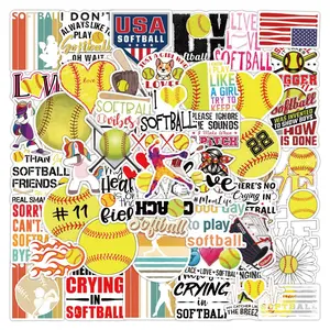 Softball Sticker, 52pcs/set Waterproof Self Adhesive Decor Paper, DIY Decor Sticker for Gift Greeting Card Water Bottle Laptop Phone