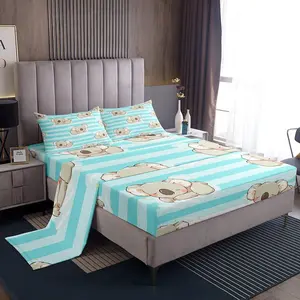 Feelyou Cartoon Koala Blanket Bedding Set - Soft Breathable Sheet, Lightweight Striped Blanket Fabric, Deep-Pocket Cozy Linens, Wild Animal Decor for Kids, Animal Blankets, Bedding Supplies