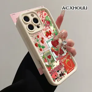 Compatible with iPhone 17 16 E Pro Max 15 Plus 14 13 12 11 XS XR Strawberry Market Collage Soft TPU Shockproof Anti-Scratch Rugged Cover