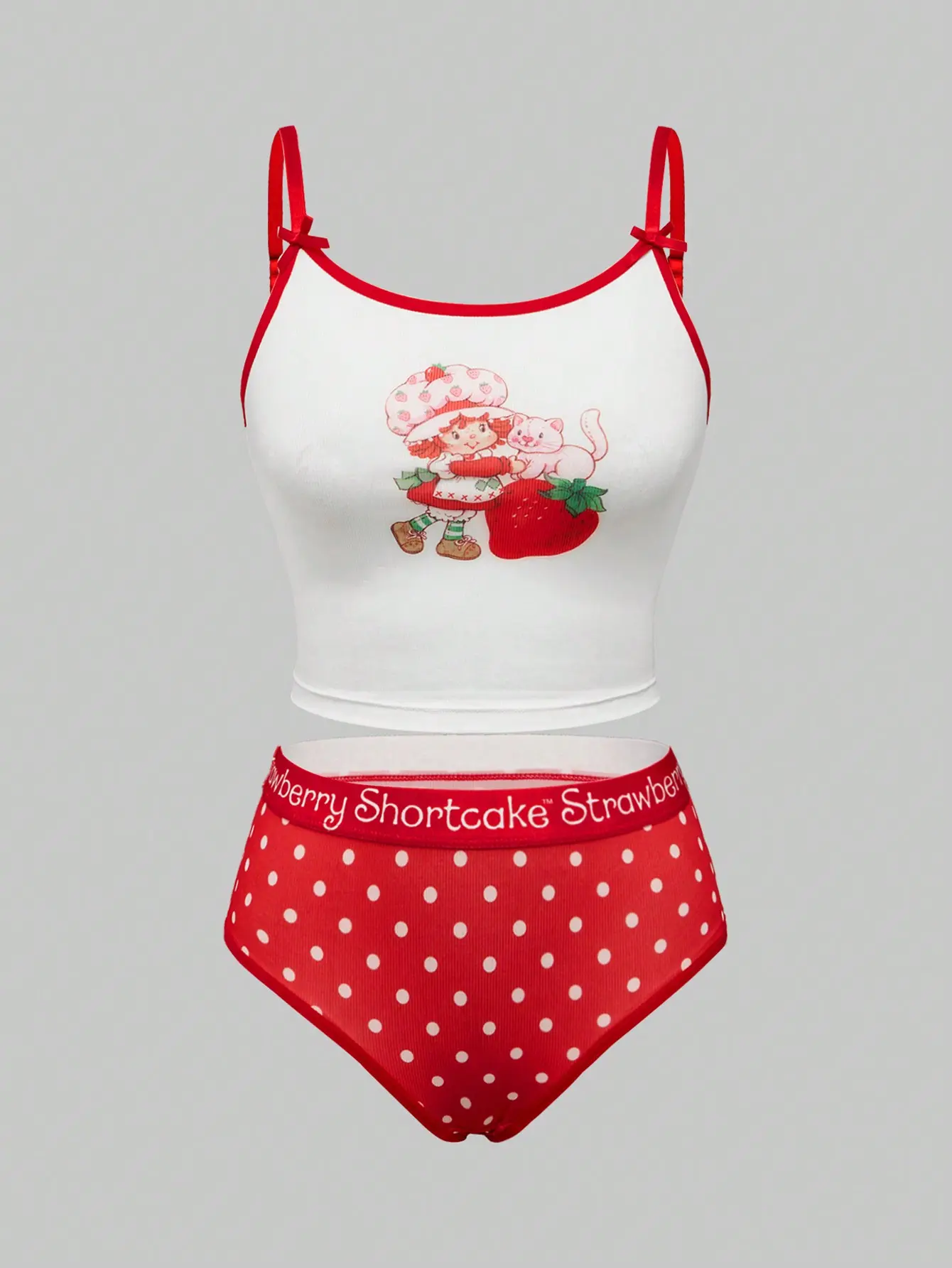 Women's Lingerie Set, Cute Cartoon Strawberry Print 2-Piece Bra & Briefs with Adjustable Straps, Breathable and Supportive for Everyday Style, Holiday, Two-Pieces