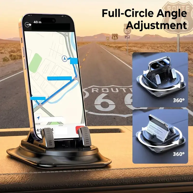 Car phone holder 360 degree rotation, suitable for car navigation in-car dashboard, horizontal and vertical screen adjustment angle, suction cup fixed non-slip mobile phone holder suitable for iPhone and Android Car Mount Smartphone