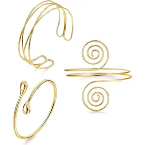 3Pcs Arm Cuff for Women Open Upper Arm Cuff Bangle Armlet Gold Silver Adjustable Armband Arm Bracelet Set