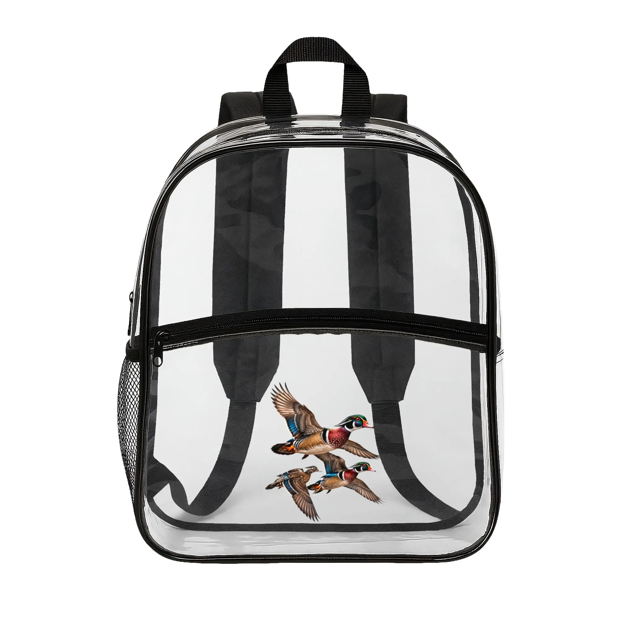 Clear Backpack — Transparent School Bag with Colorful Bird Accent