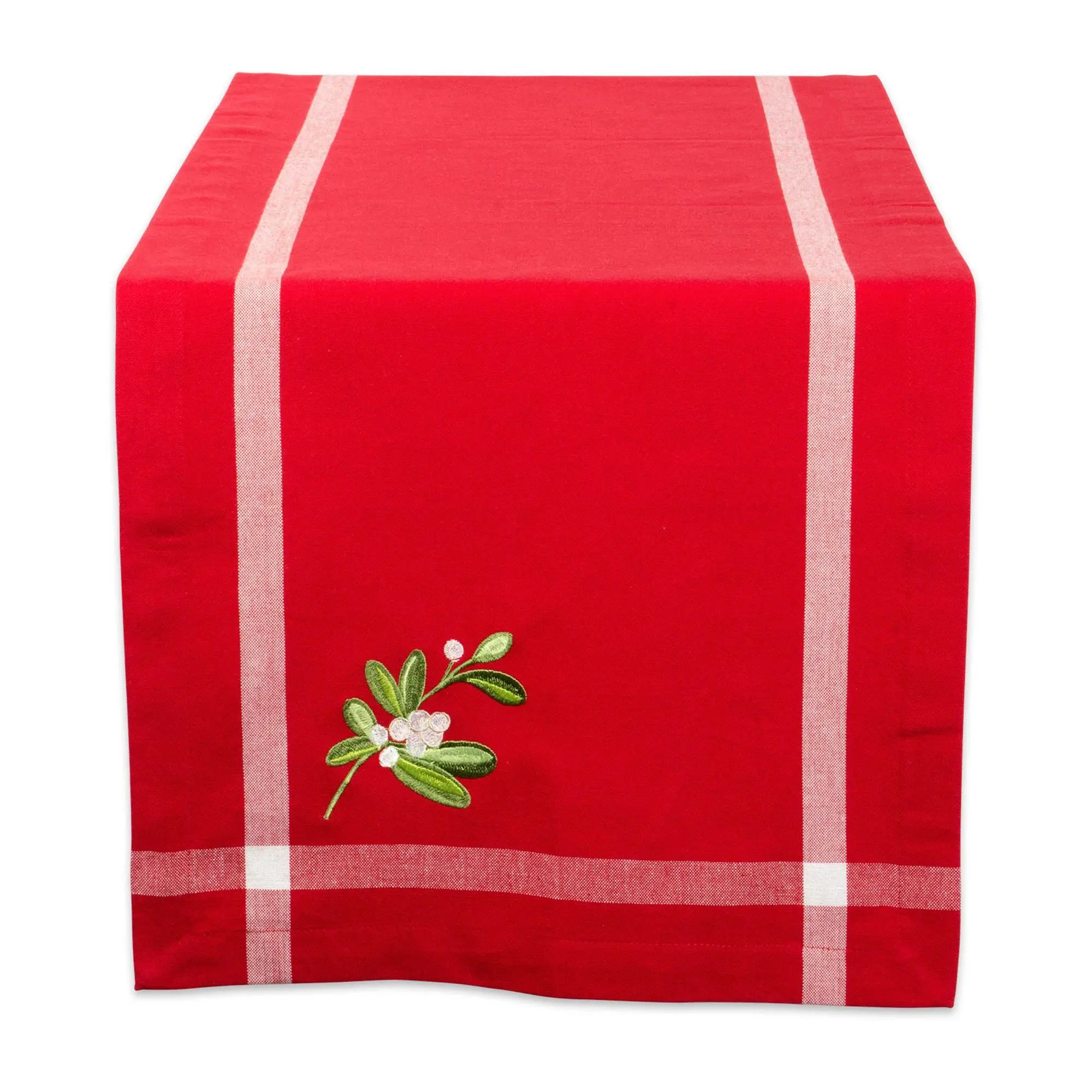 Design Imports Red Embroidered Mistletoe Tableunner 14x72