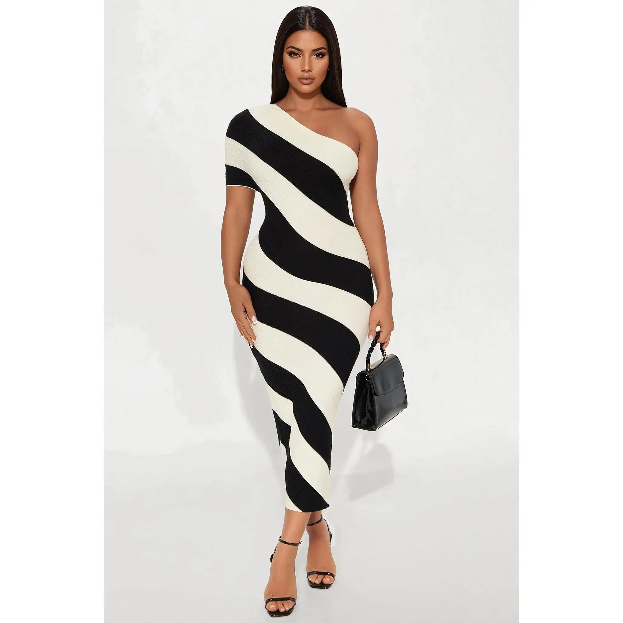 Akari Striped Sweater Midi Dress - Cream/combo