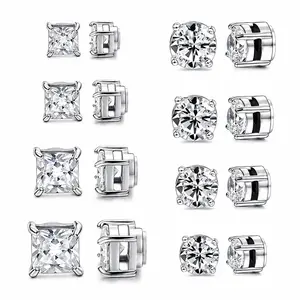 Magnetic Fashion Stud Earrings with Cubic Zirconia, Unisex 5-8MM, Non-Piercing Polished Stainless Steel for a Pierced Look